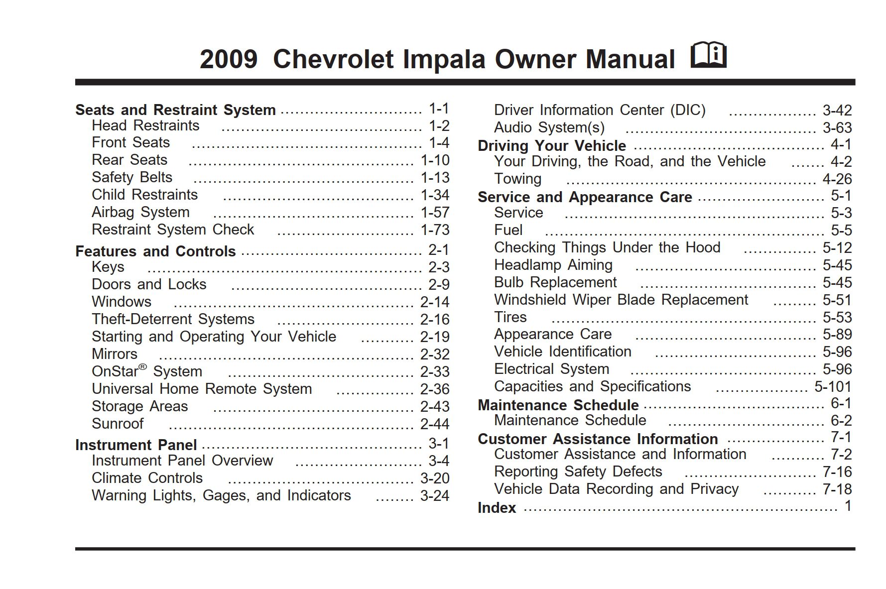 2009 chevrolet impala owner's manual