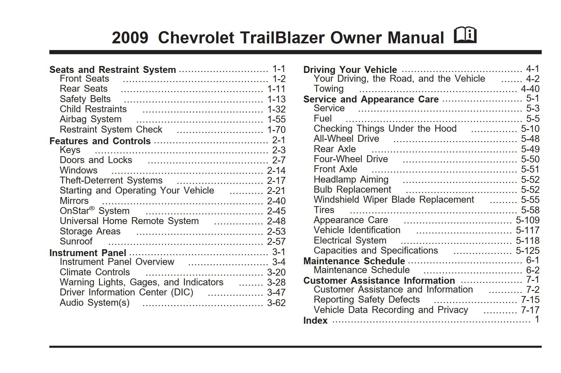 2009 chevrolet trailblazer owner's manual