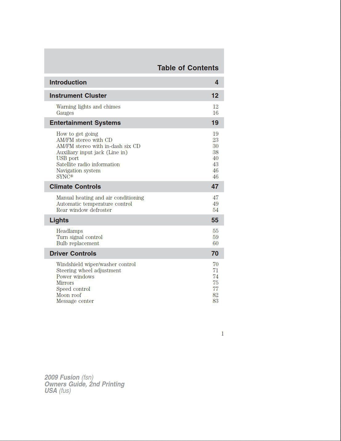 2009 ford fusion owner's manual