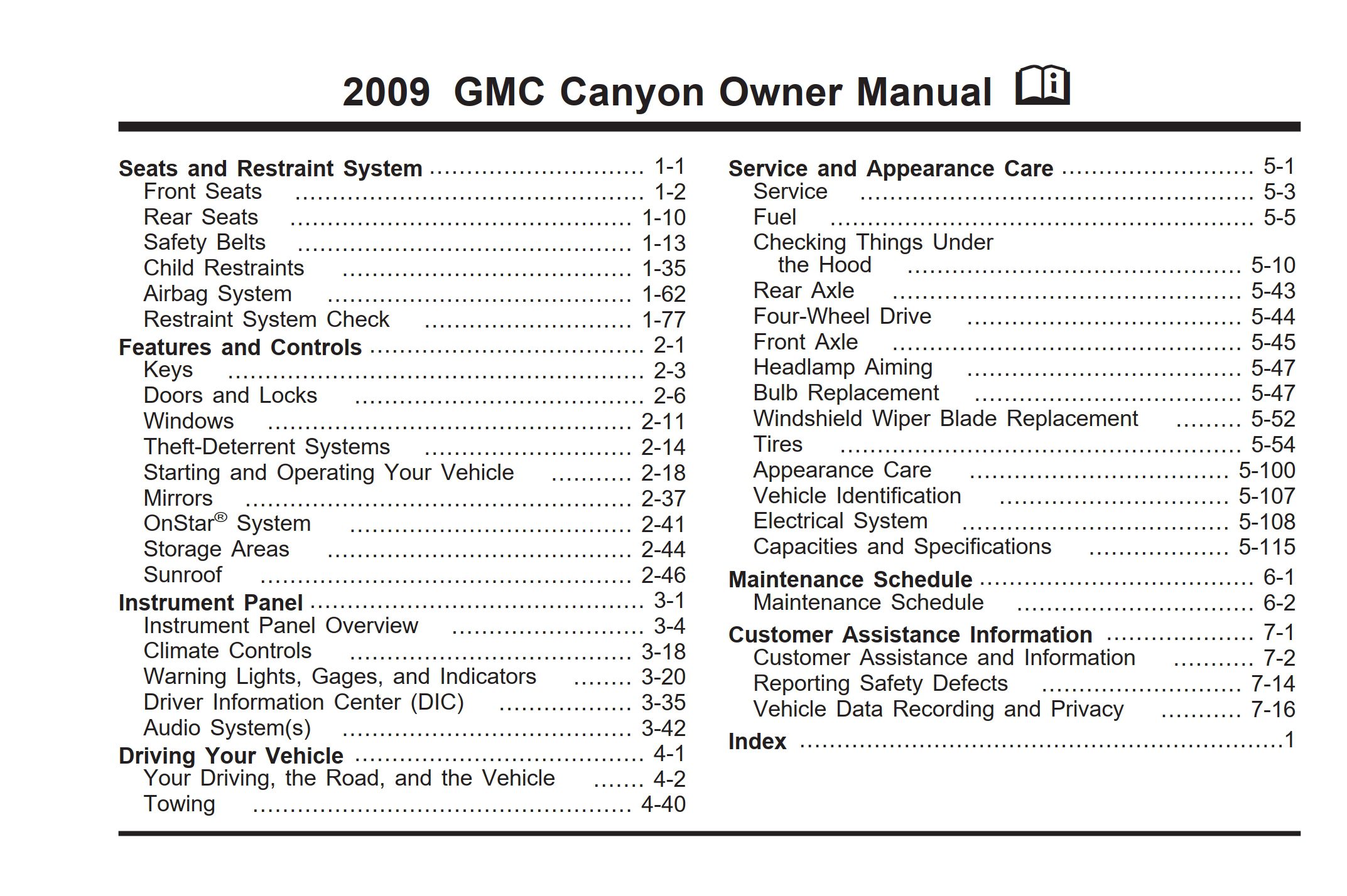 2009 gmc canyon owner's manual