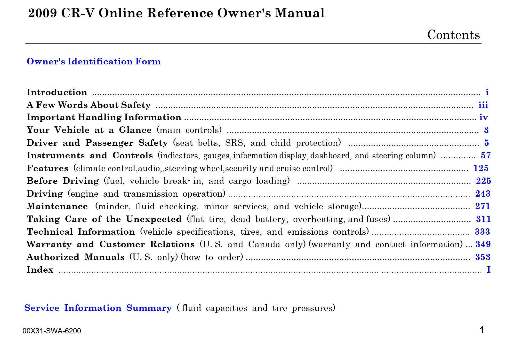 2009 honda cr v owner's manual