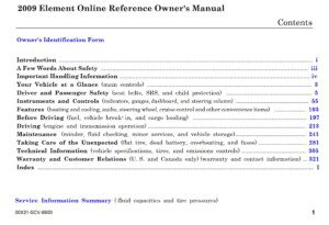 2009 honda element owner's manual