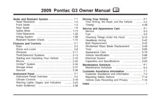 2009 pontiac g3 owner's manual