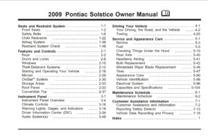 2009 pontiac solstice owner's manual