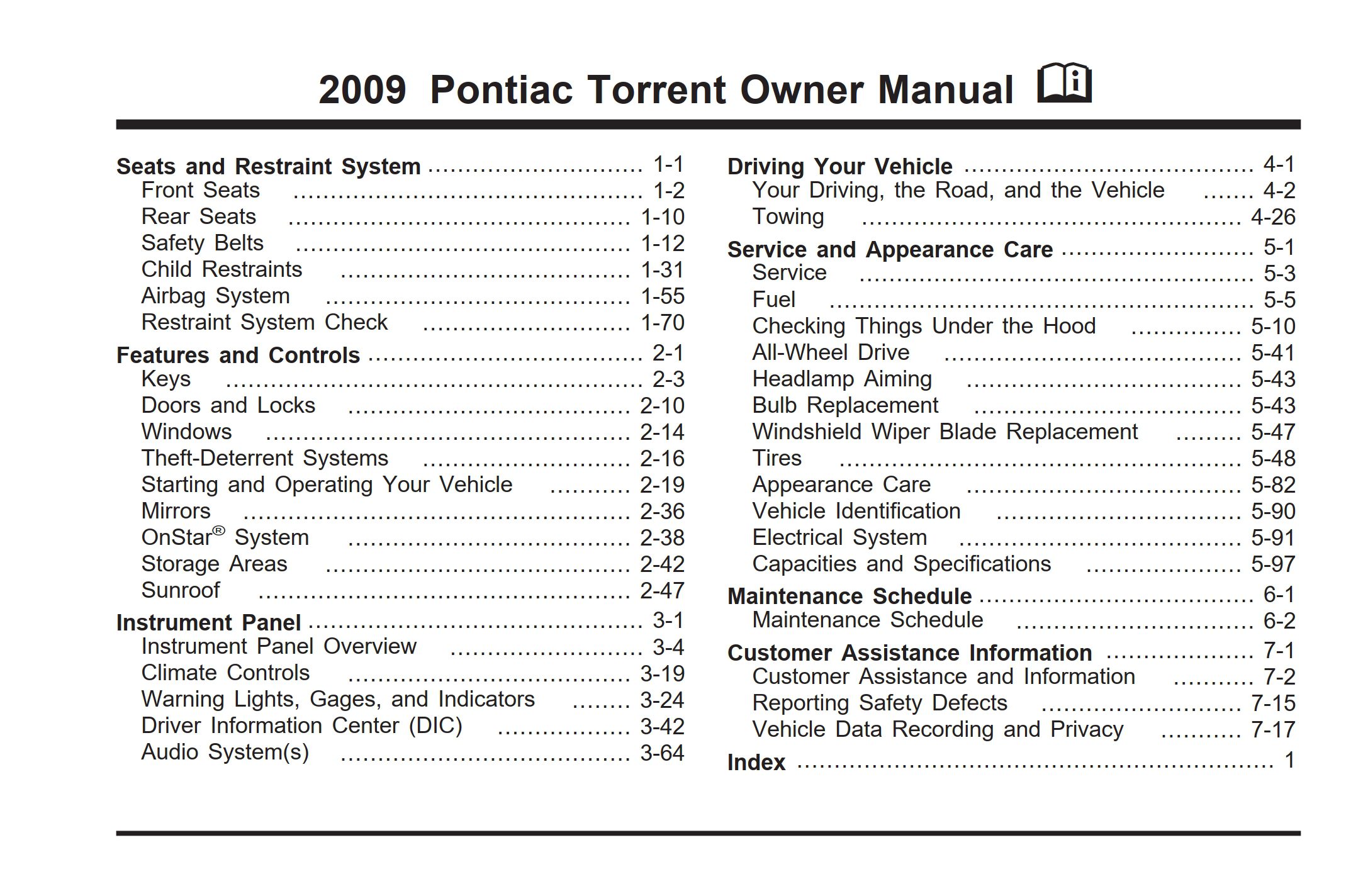 2009 pontiac torrent owner's manual