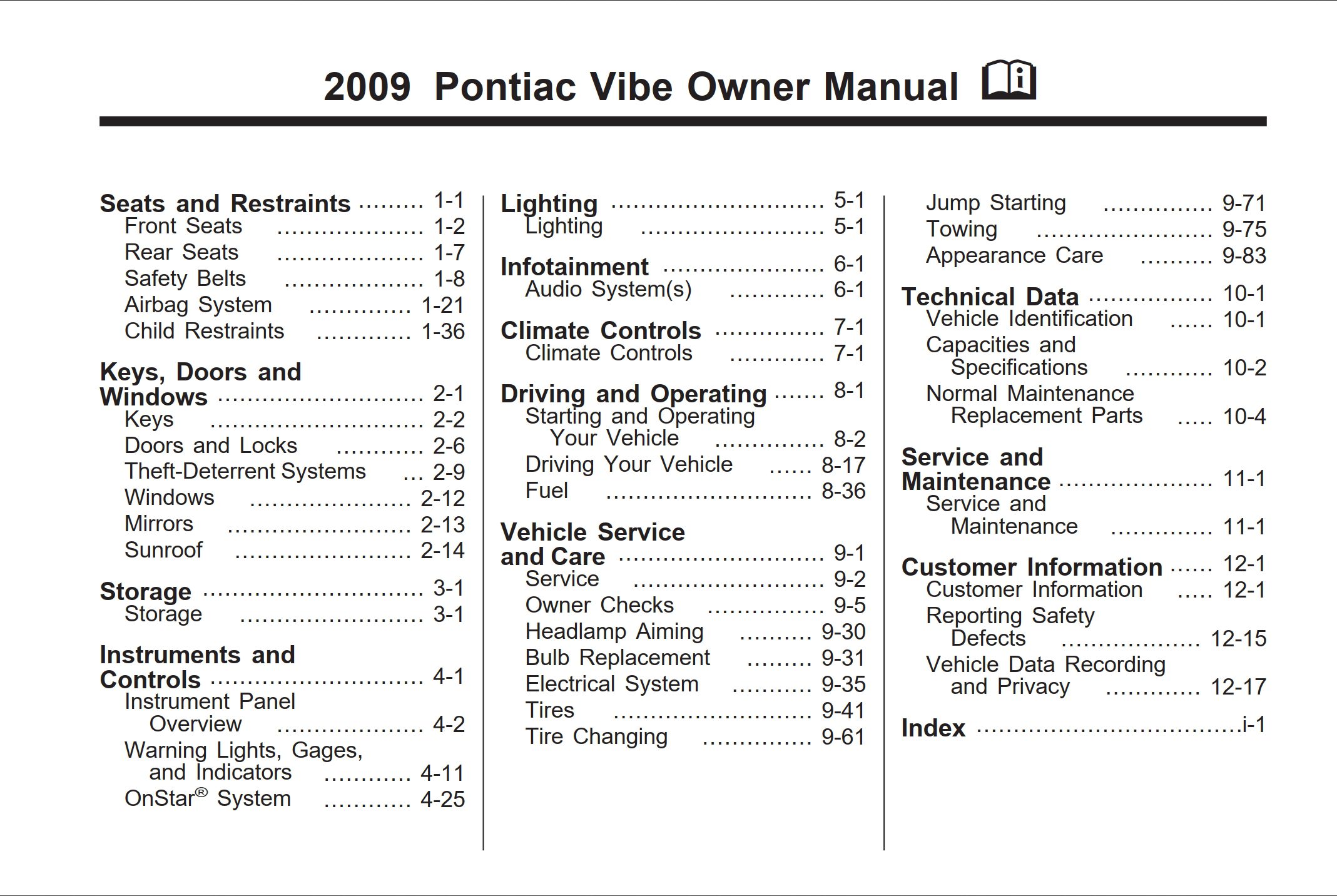 2009 pontiac vibe owner's manual