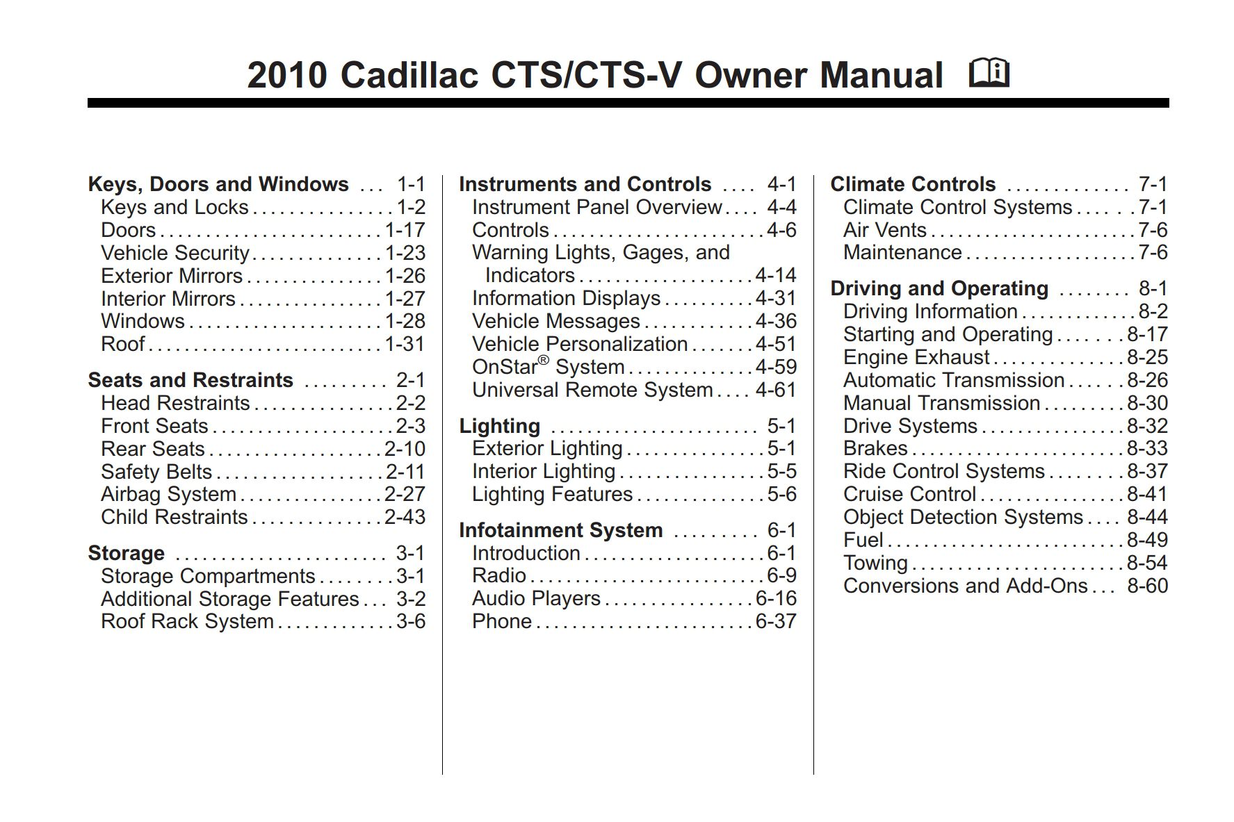 2010 cadillac cts cts v owner manual