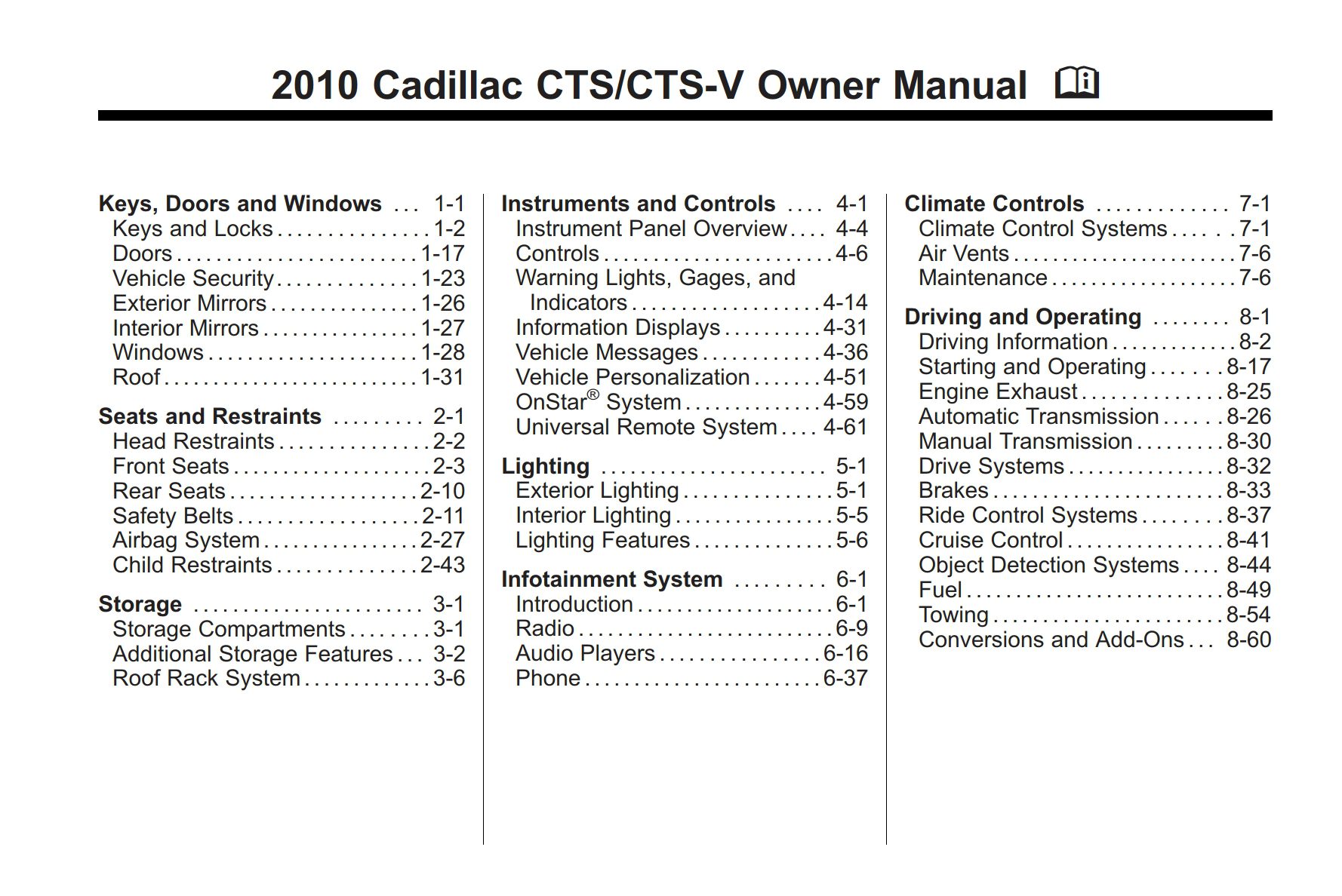 2010 cadillac cts owner's manual