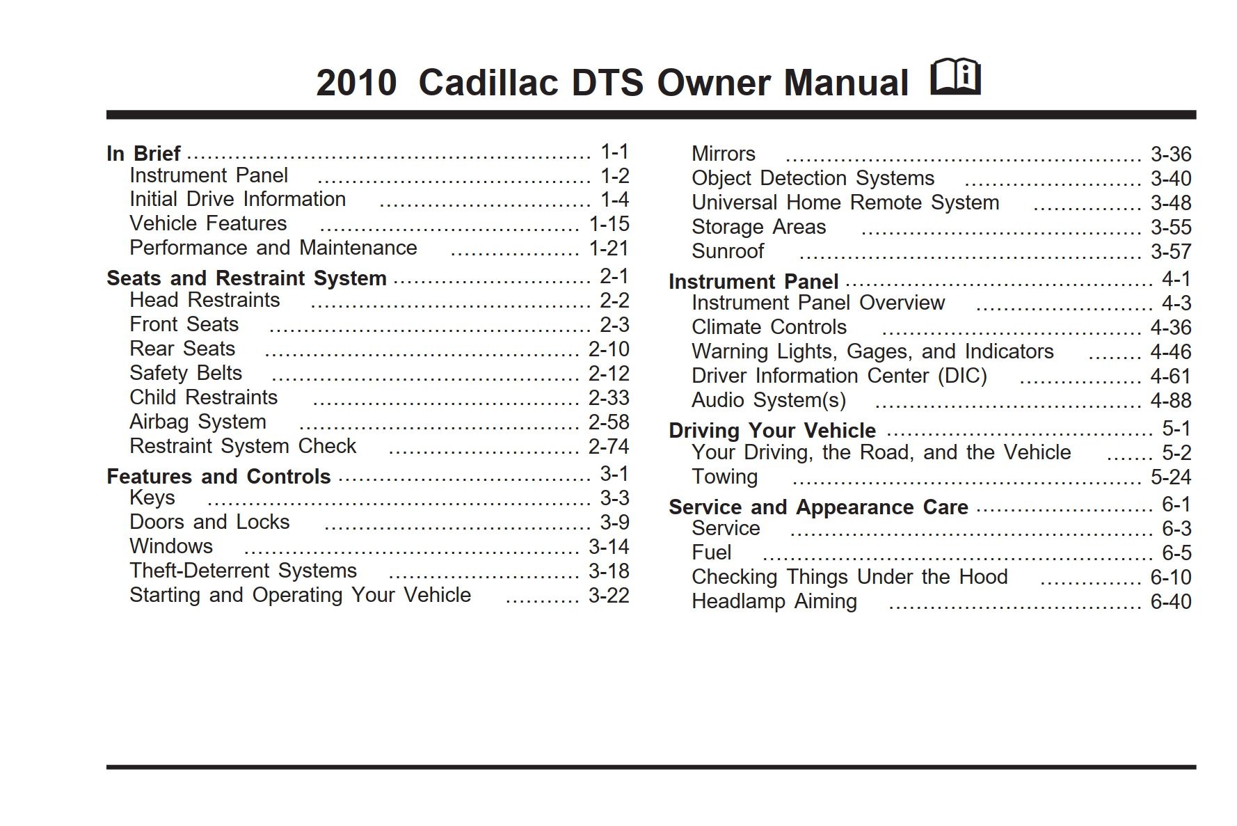 2010 cadillac dts owner manual