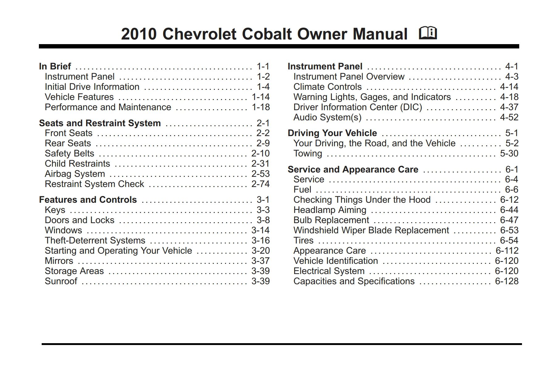 2010 chevrolet cobalt owner manual