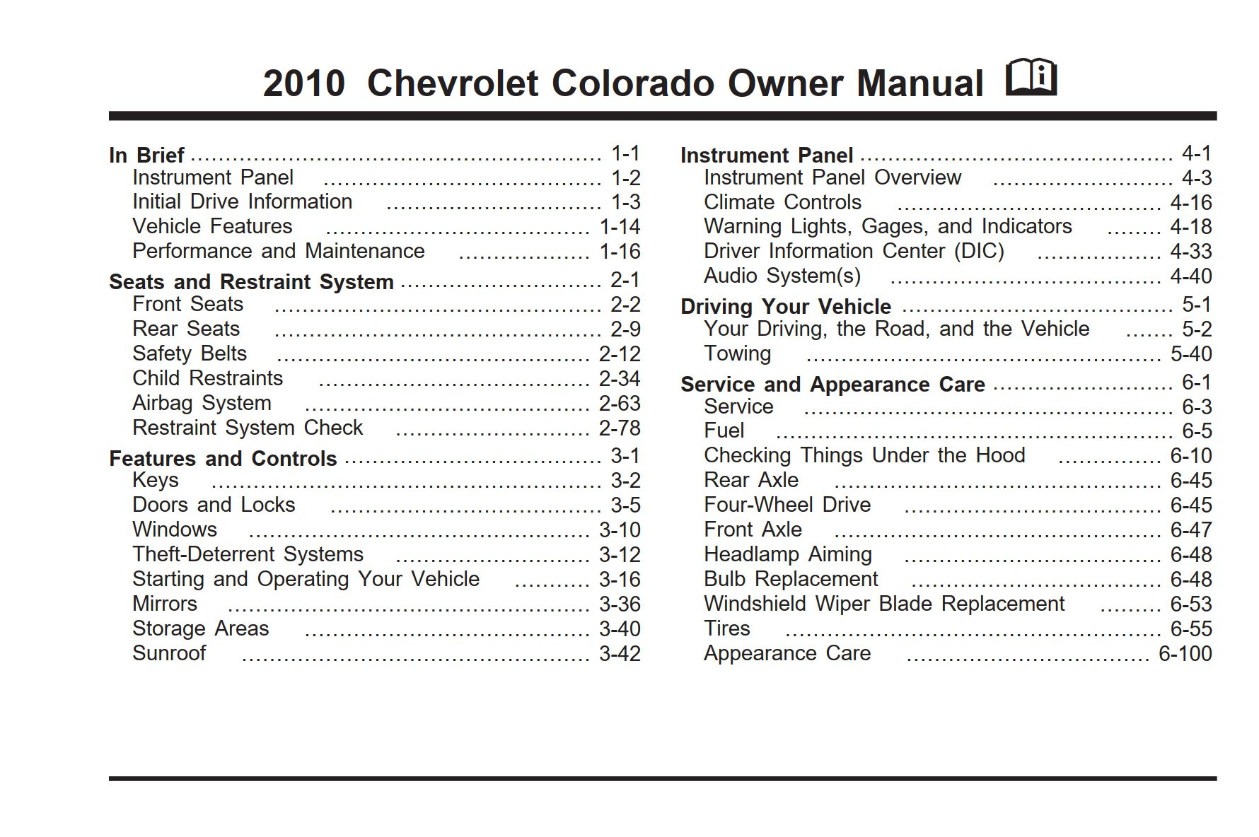 2010 chevrolet colorado owner manual