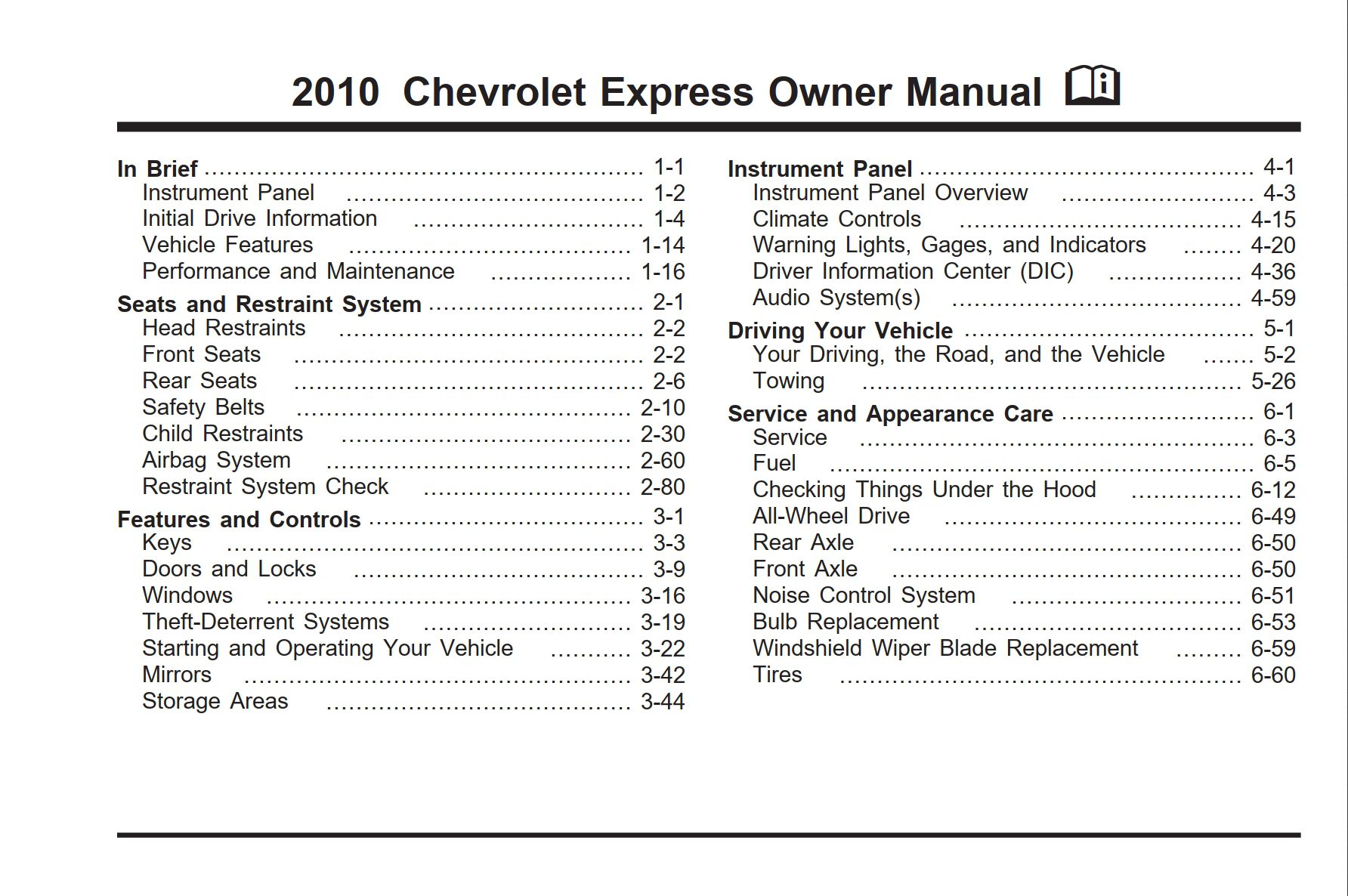 2010 chevrolet express owner manual