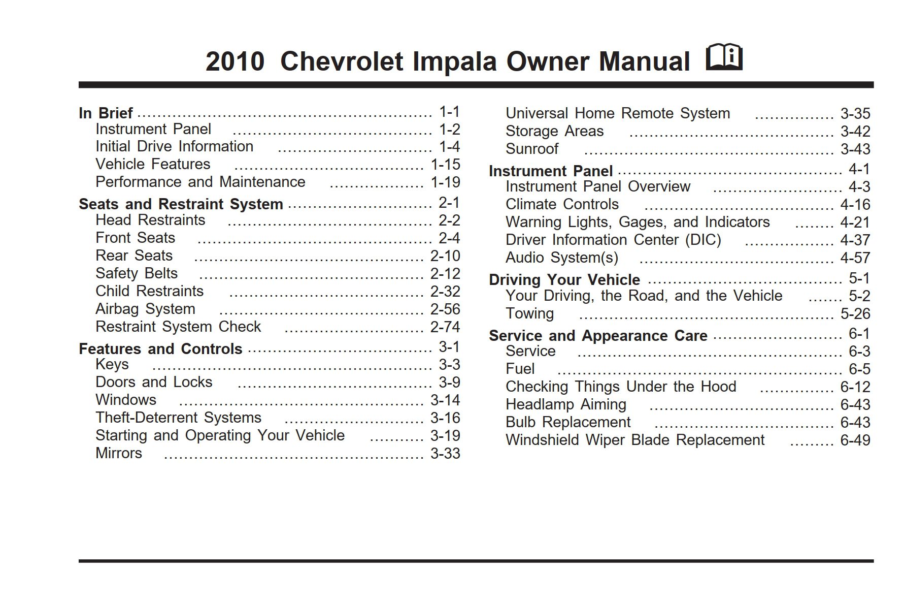 2010 chevrolet impala owner manual