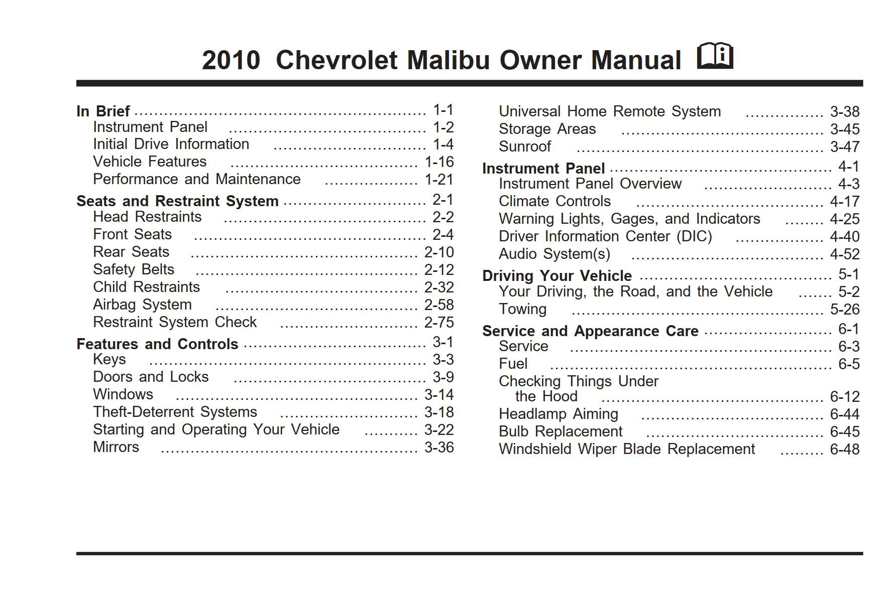 2010 chevrolet malibu owner manual