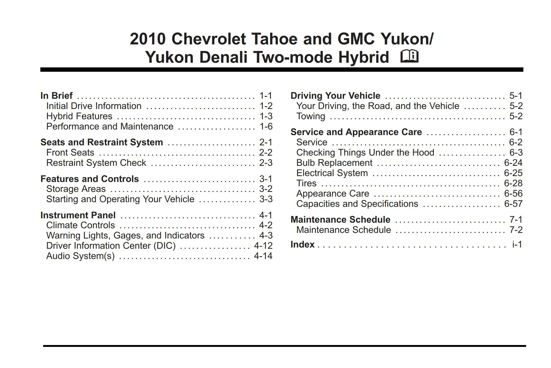 2010 chevrolet tahoe and gmc yukon yukon denali two mode hybrid owner manual