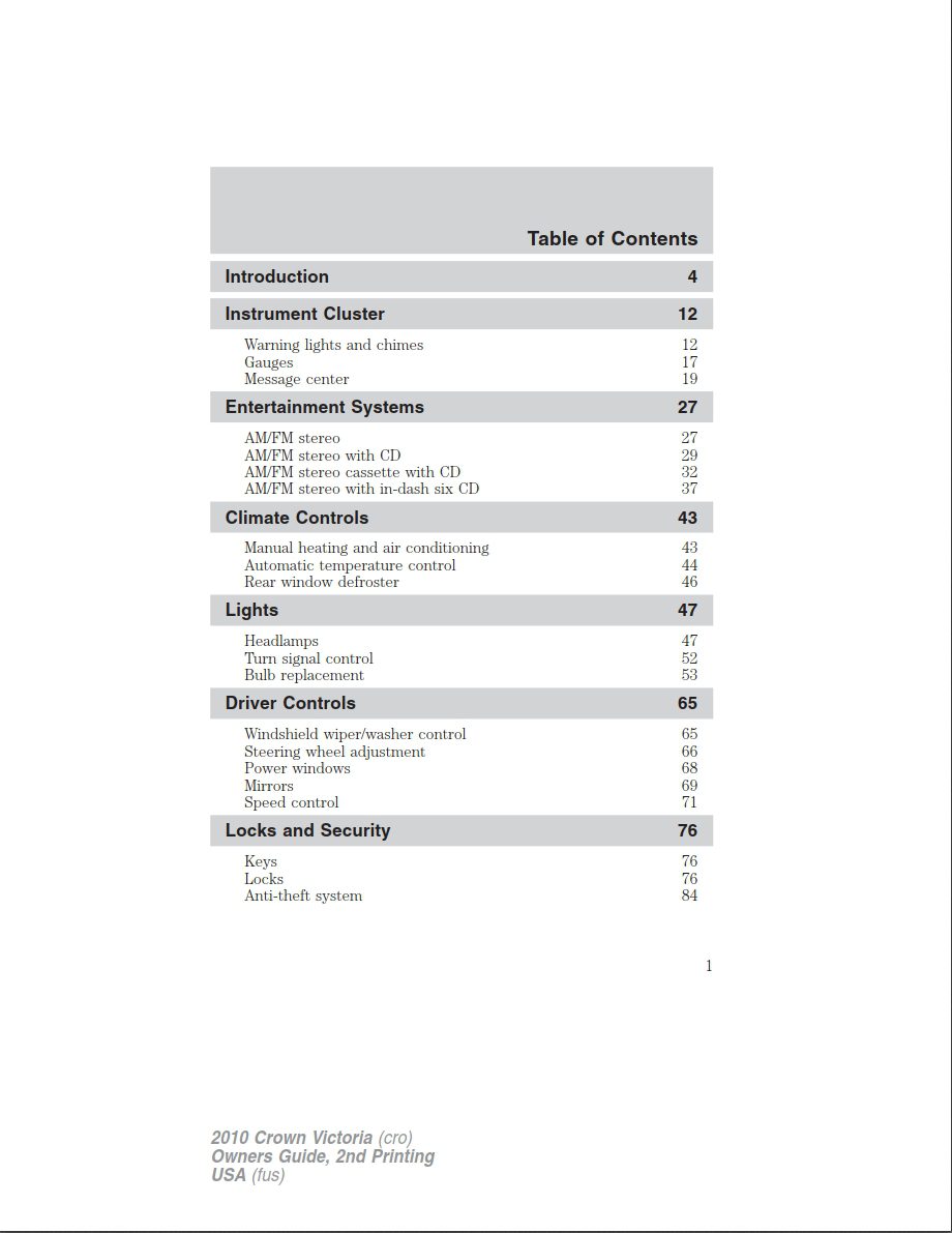 2010 ford crown victoria owner's manual