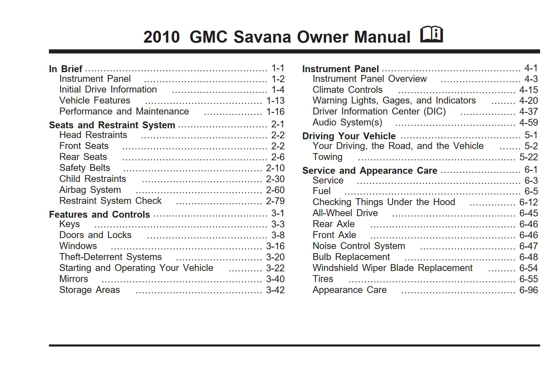 2010 gmc savana owner manual