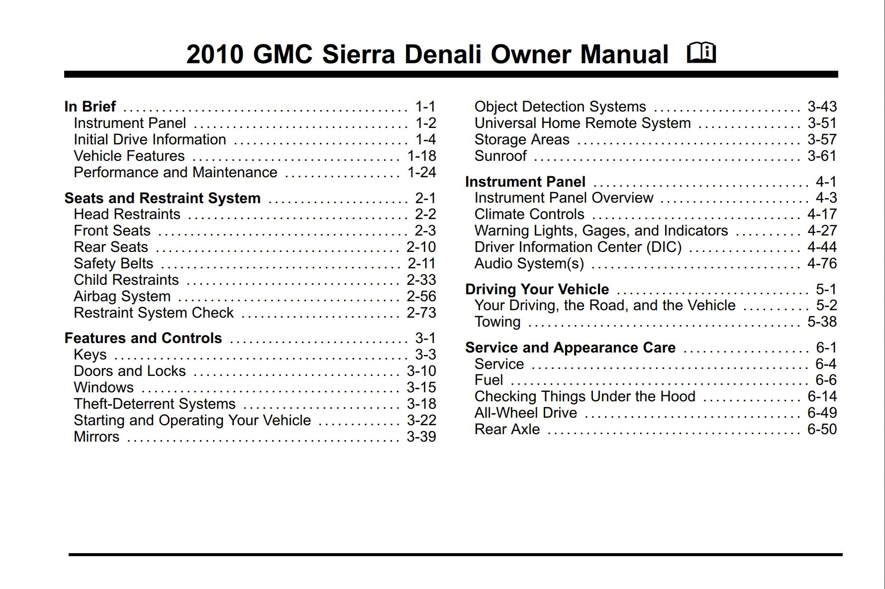 2010 gmc sierra denali owner manual