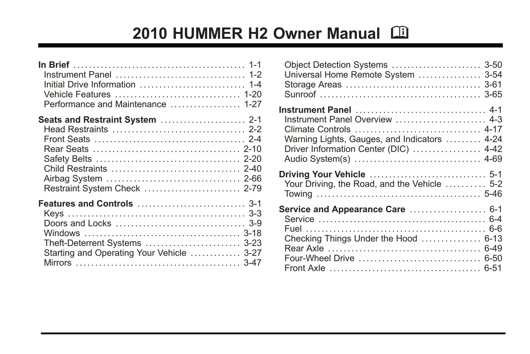 2010 hummer h2 owner manual