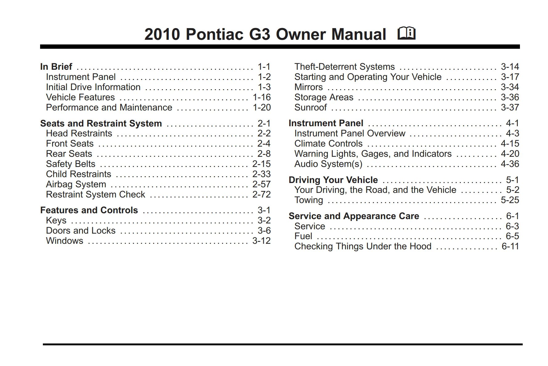 2010 pontiac g3 owner manual