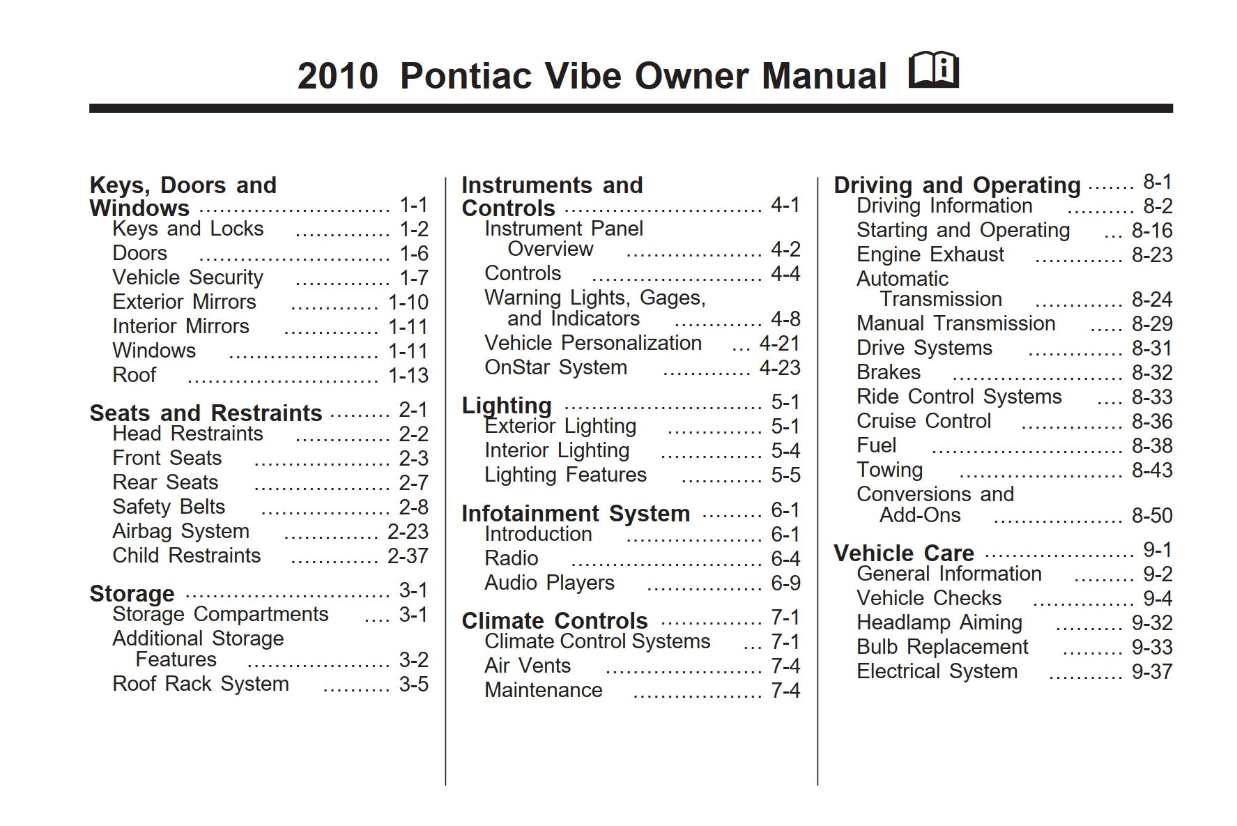 2010 pontiac vibe owner manual