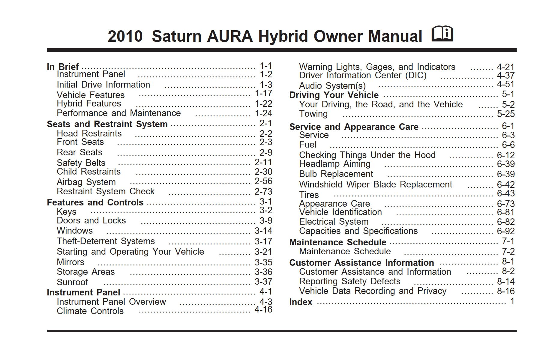 2010 saturn aura hybrid owner manual