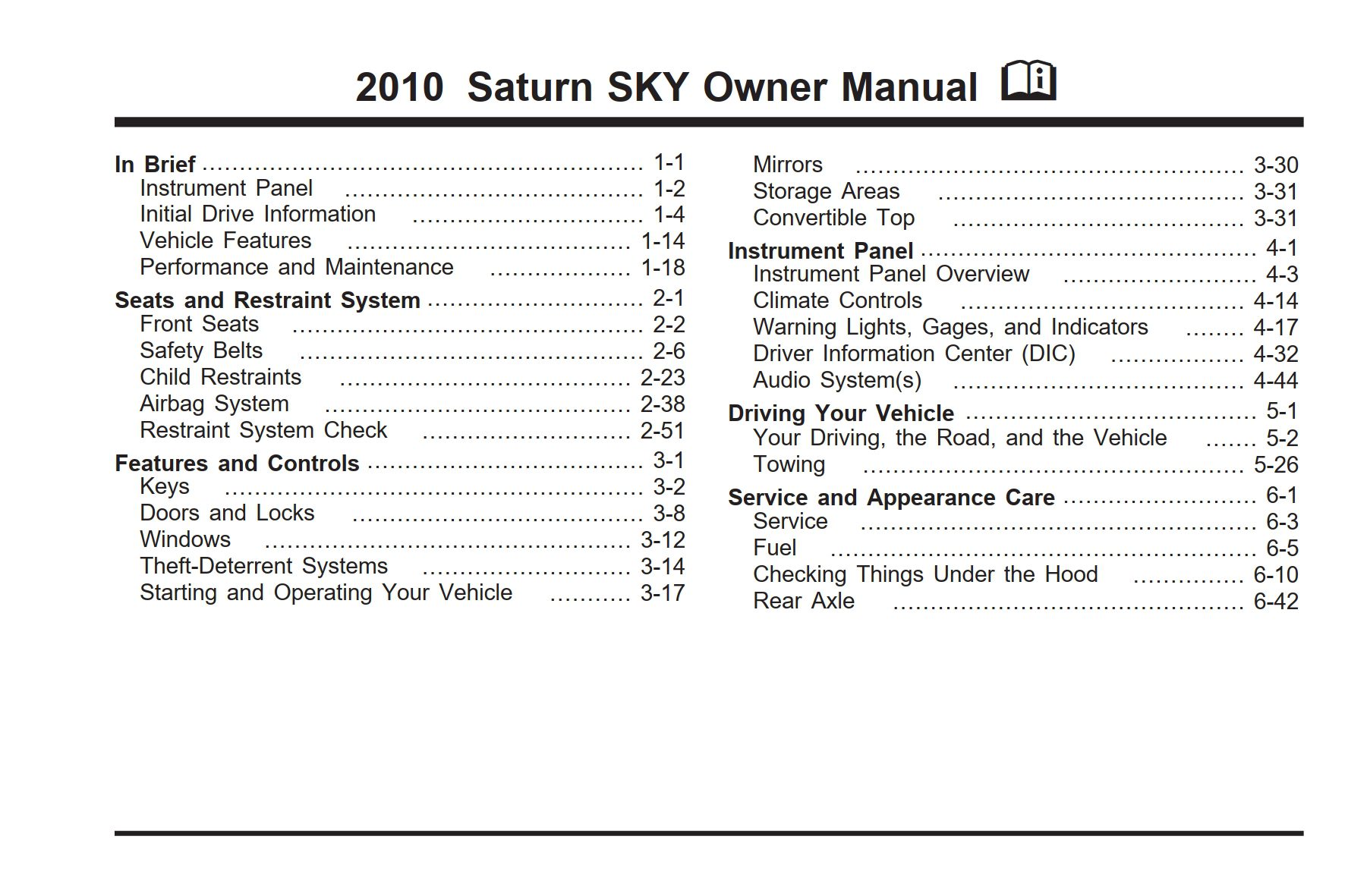 2010 saturn sky owner manual