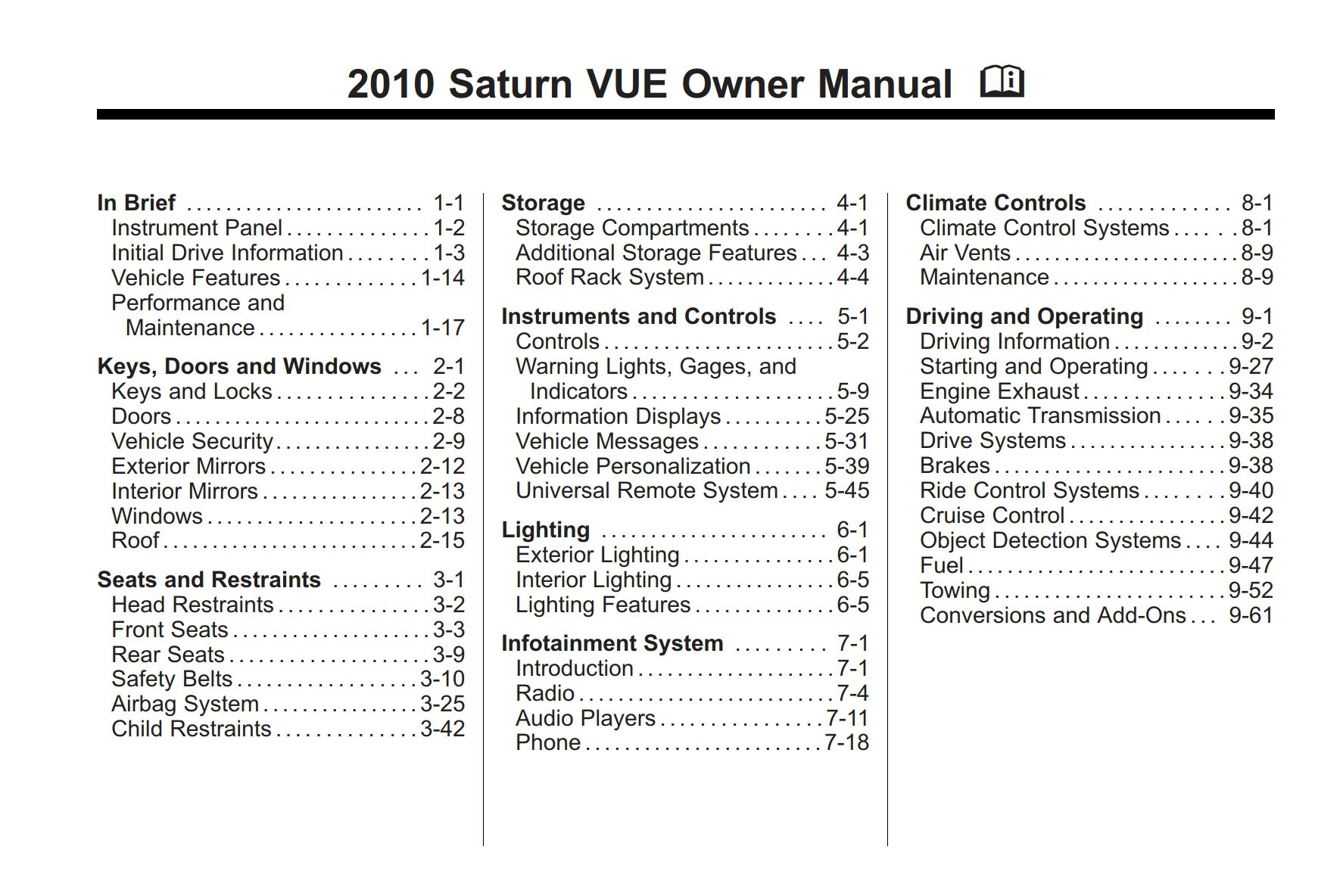 2010 saturn vue owner manual