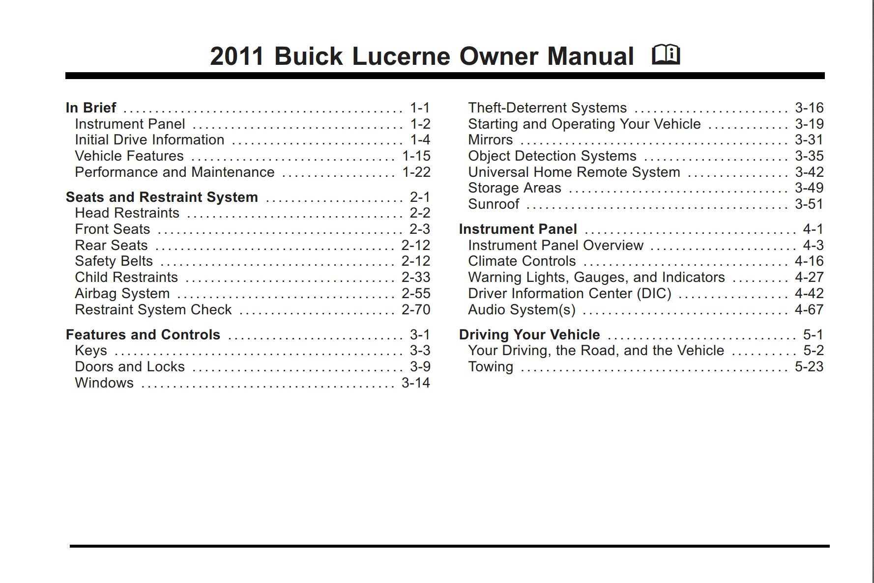 2011 buick lucerne owner's manual