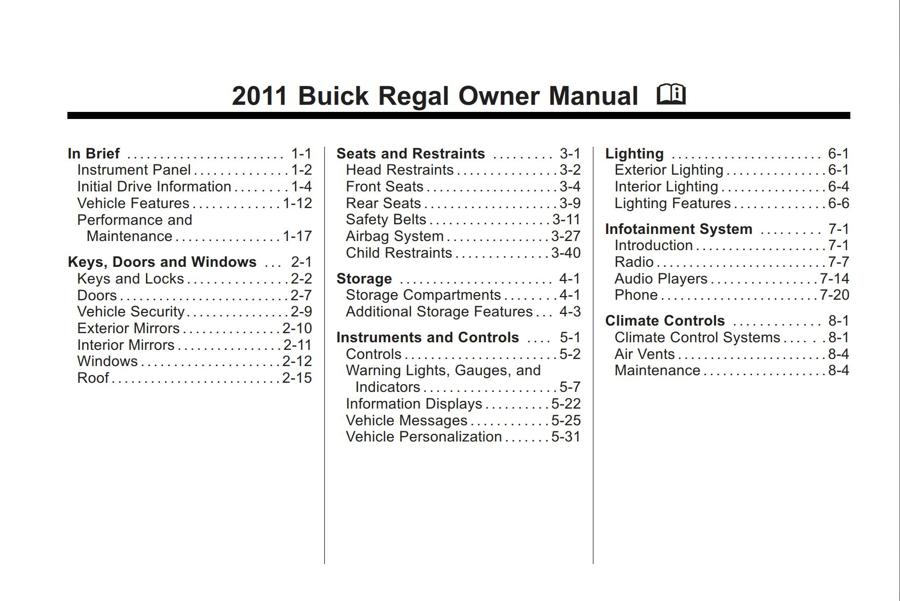 2011 buick regal owner's manual