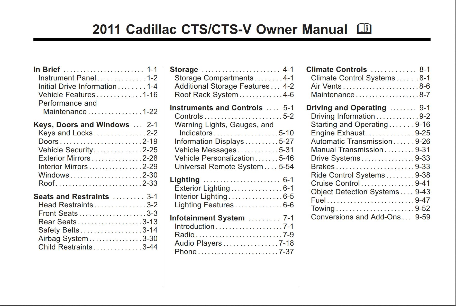 2011 cadillac cts owner's manual