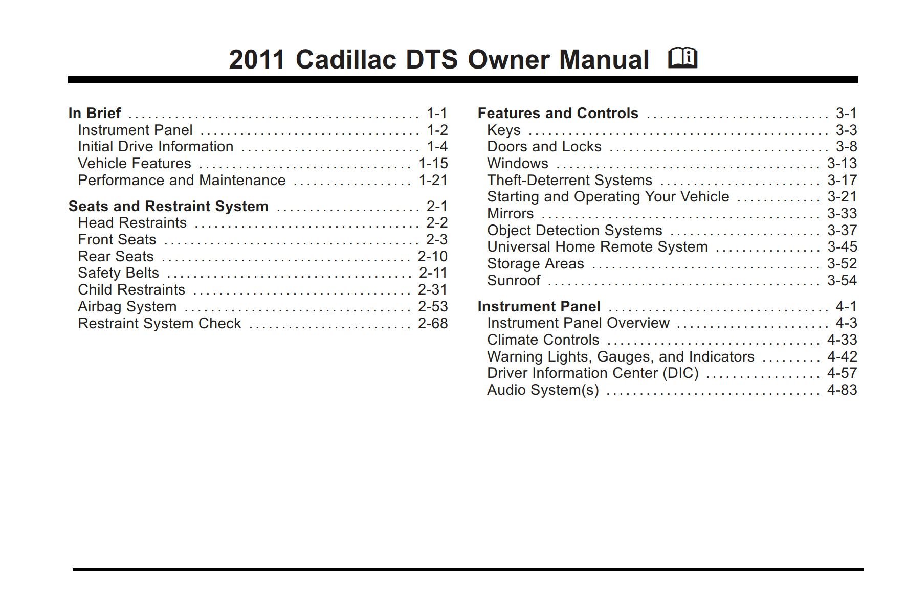 2011 cadillac dts owner's manual