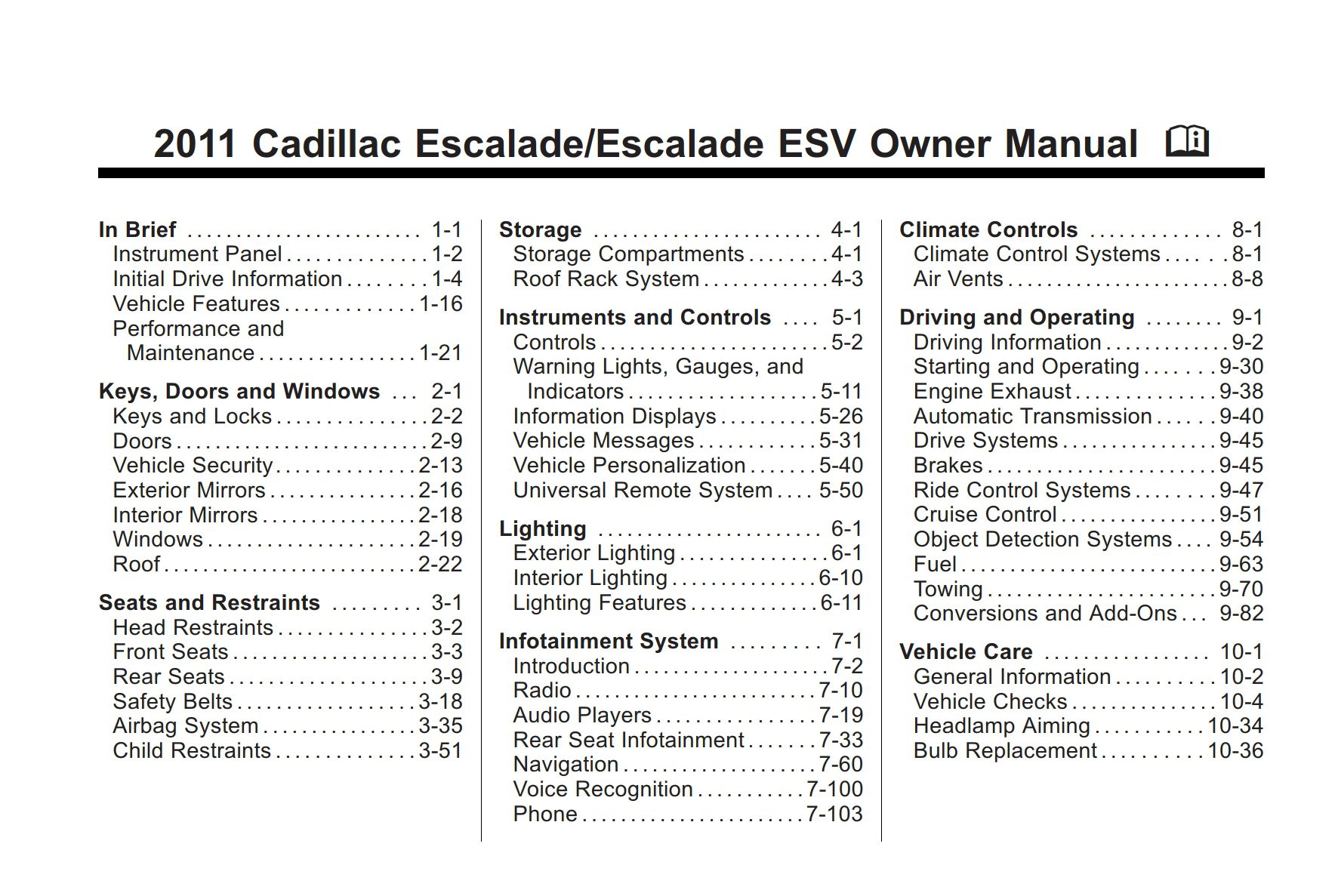 2011 cadillac escalade esv owner's manual