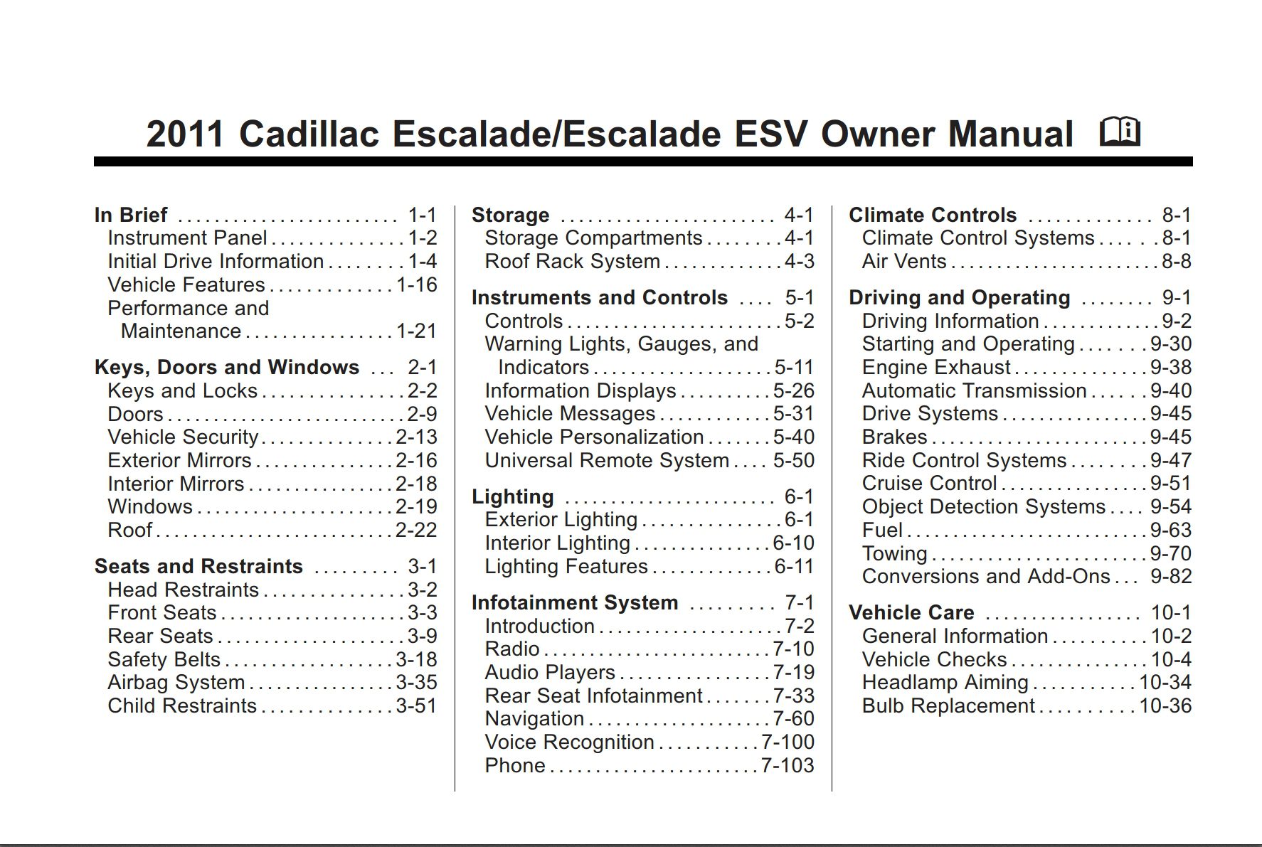 2011 cadillac escalade owner's manual