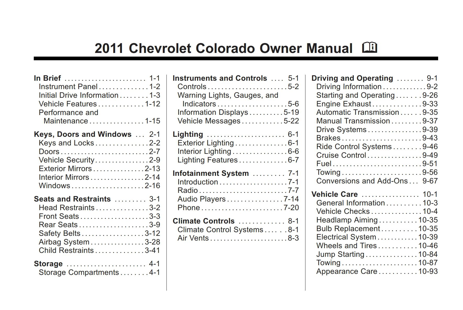 2011 chevrolet colorado owner's manual