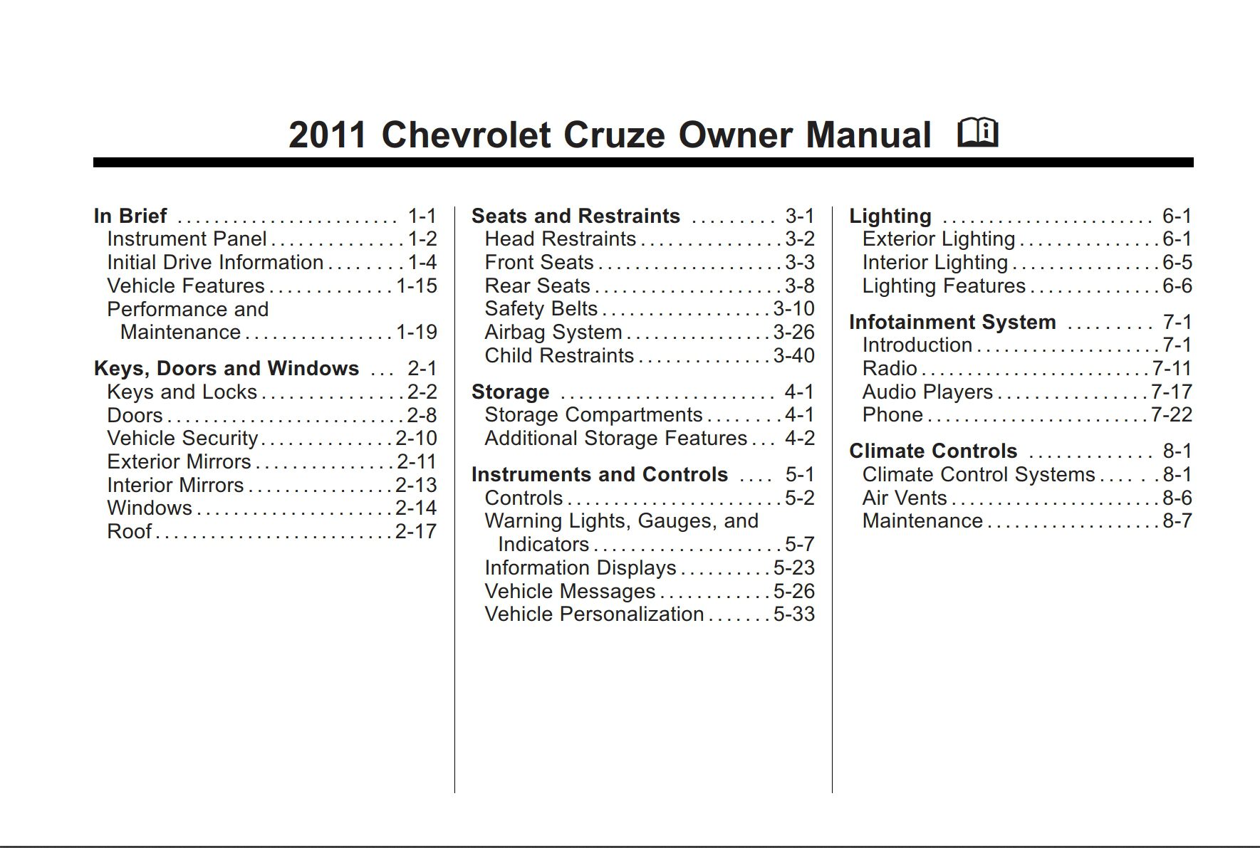 2011 chevrolet cruze owner's manual