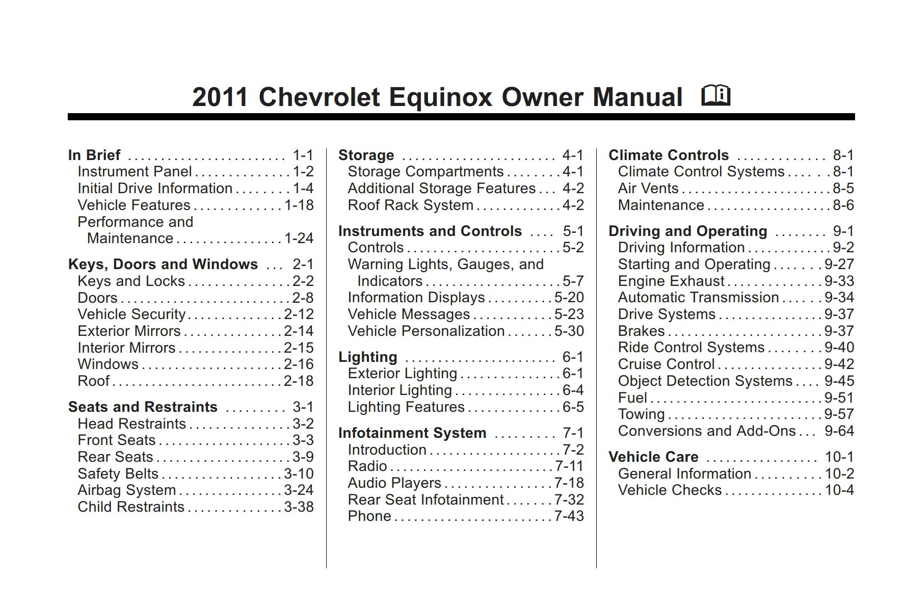 2011 chevrolet equinox owner's manual