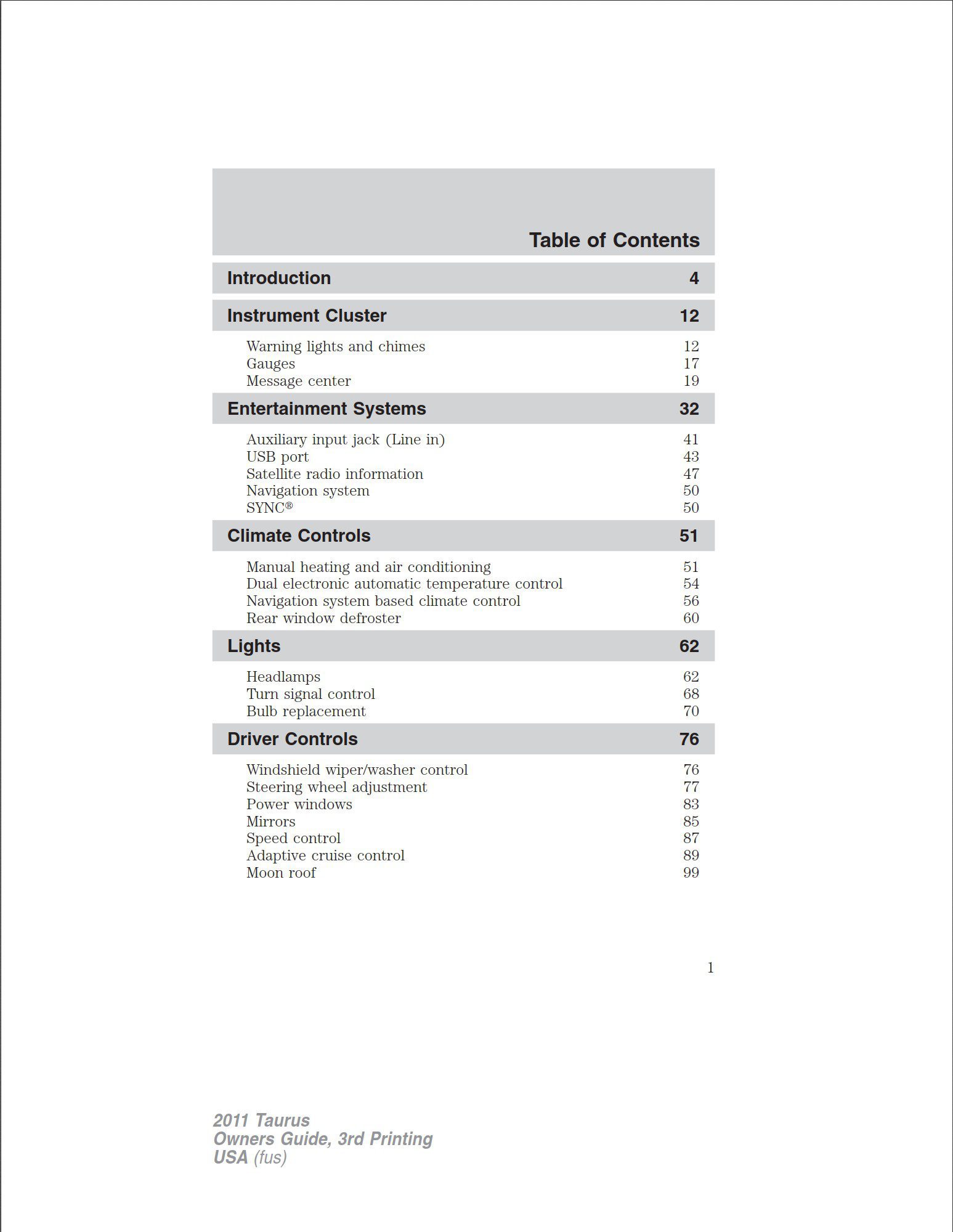 2011 ford taurus owner's manual