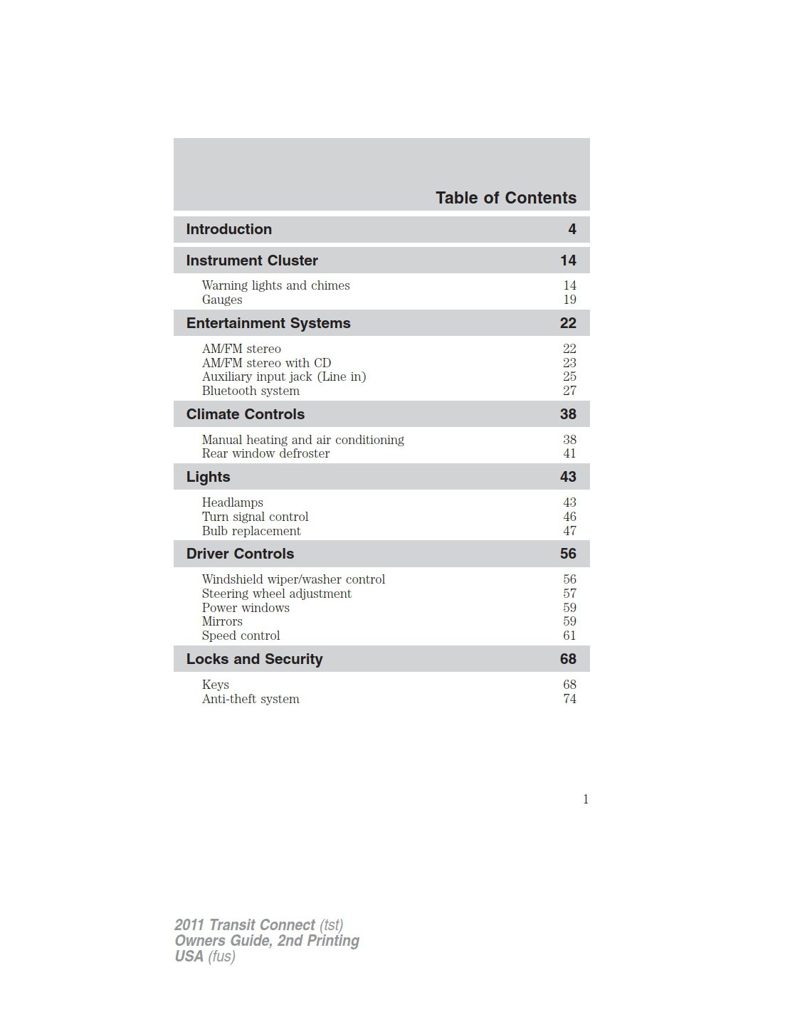 2011 ford transit connect owner's manual