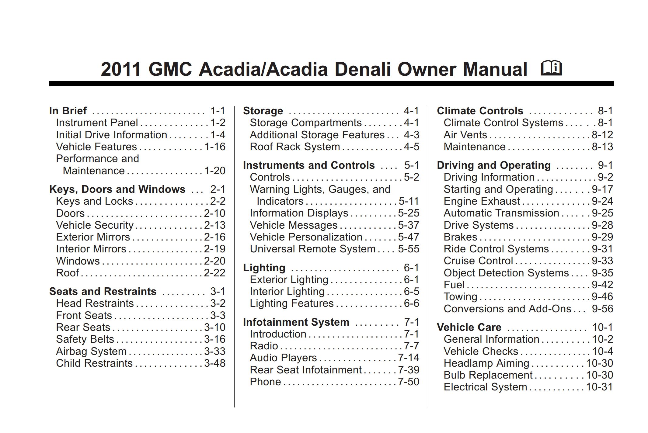 2011 gmc acadia owner's manual