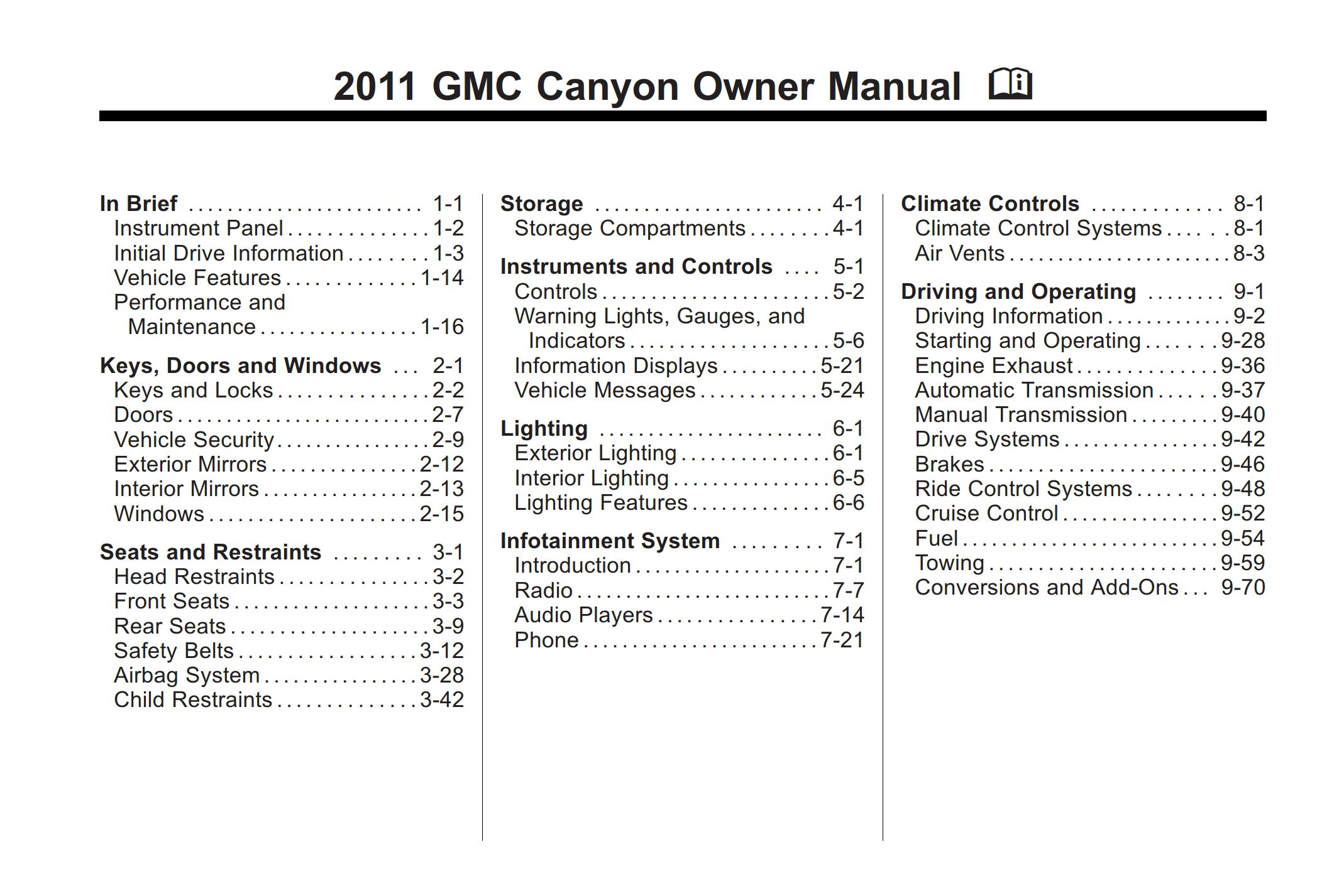 2011 gmc canyon owner's manual