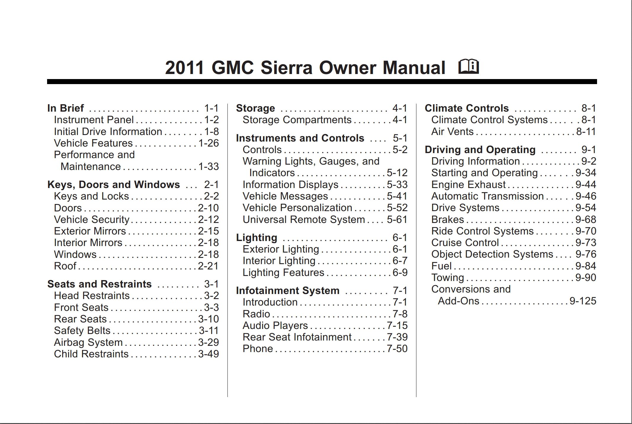 2011 gmc sierra owner's manual