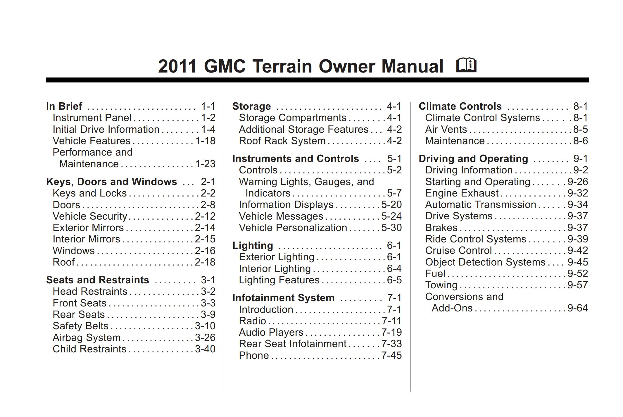 2011 gmc terrain owner's manual