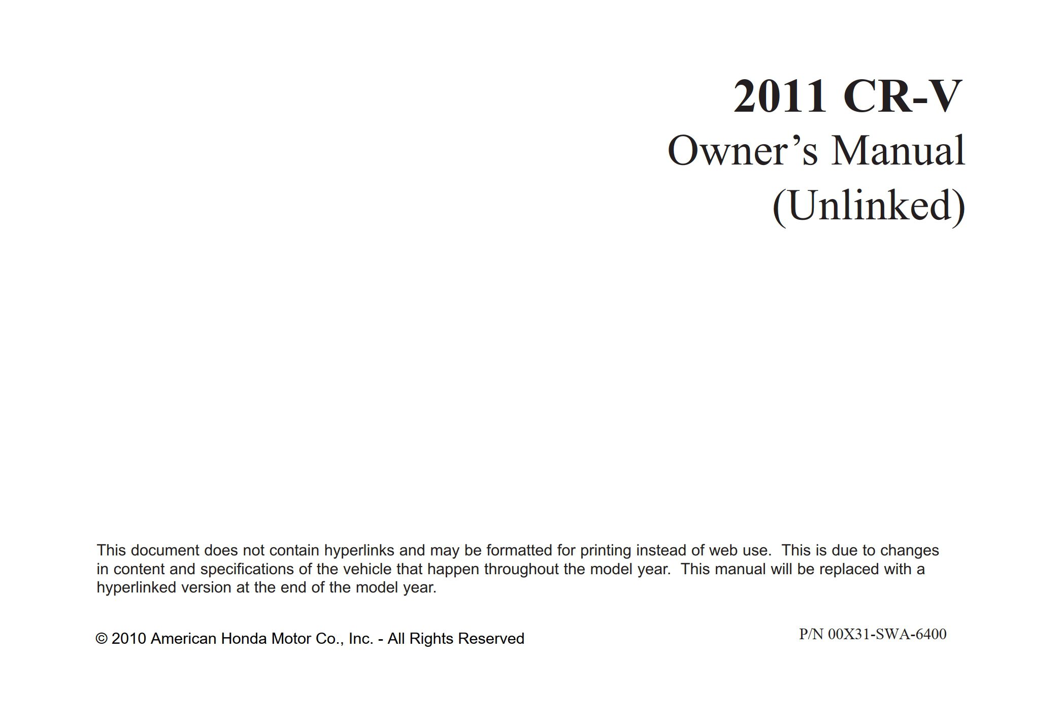 2011 honda cr v owner's manual