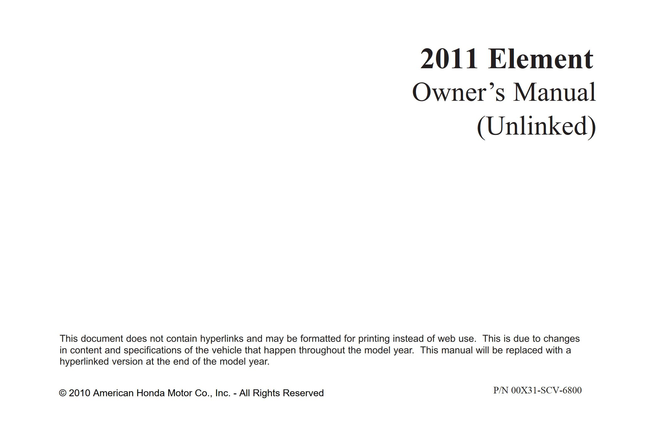 2011 honda element owner's manual