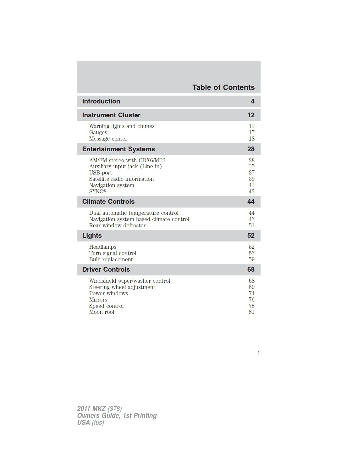 2011 lincoln mkz owner's manual