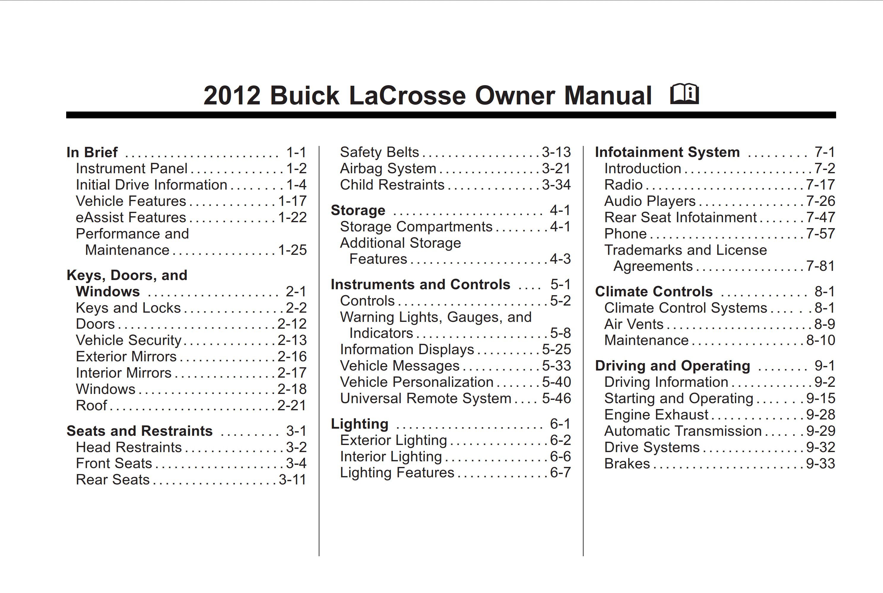 2012 buick lacrosse owner's manual