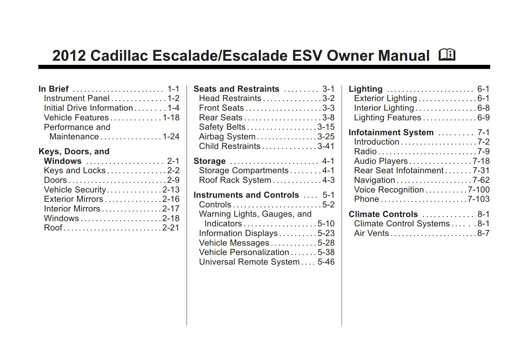 2012 cadillac escalade esv owner's manual