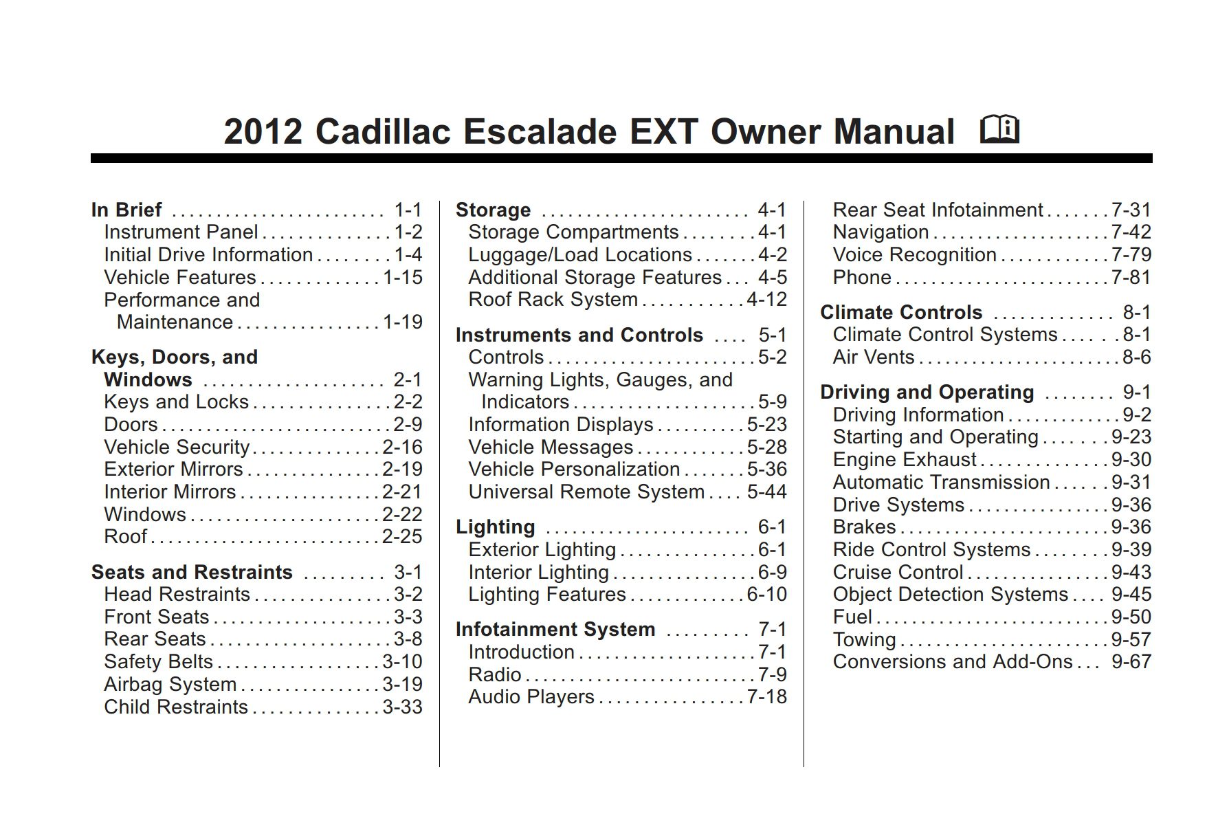 2012 cadillac escalade ext owner's manual