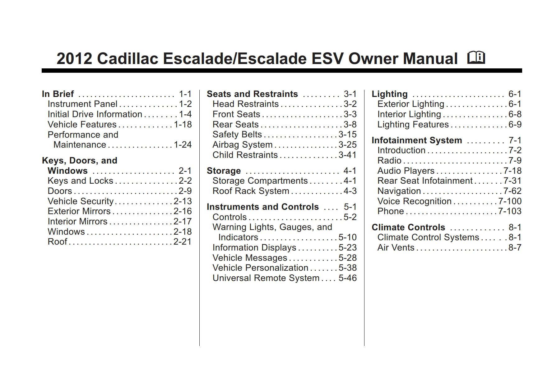 2012 cadillac escalade owner's manual